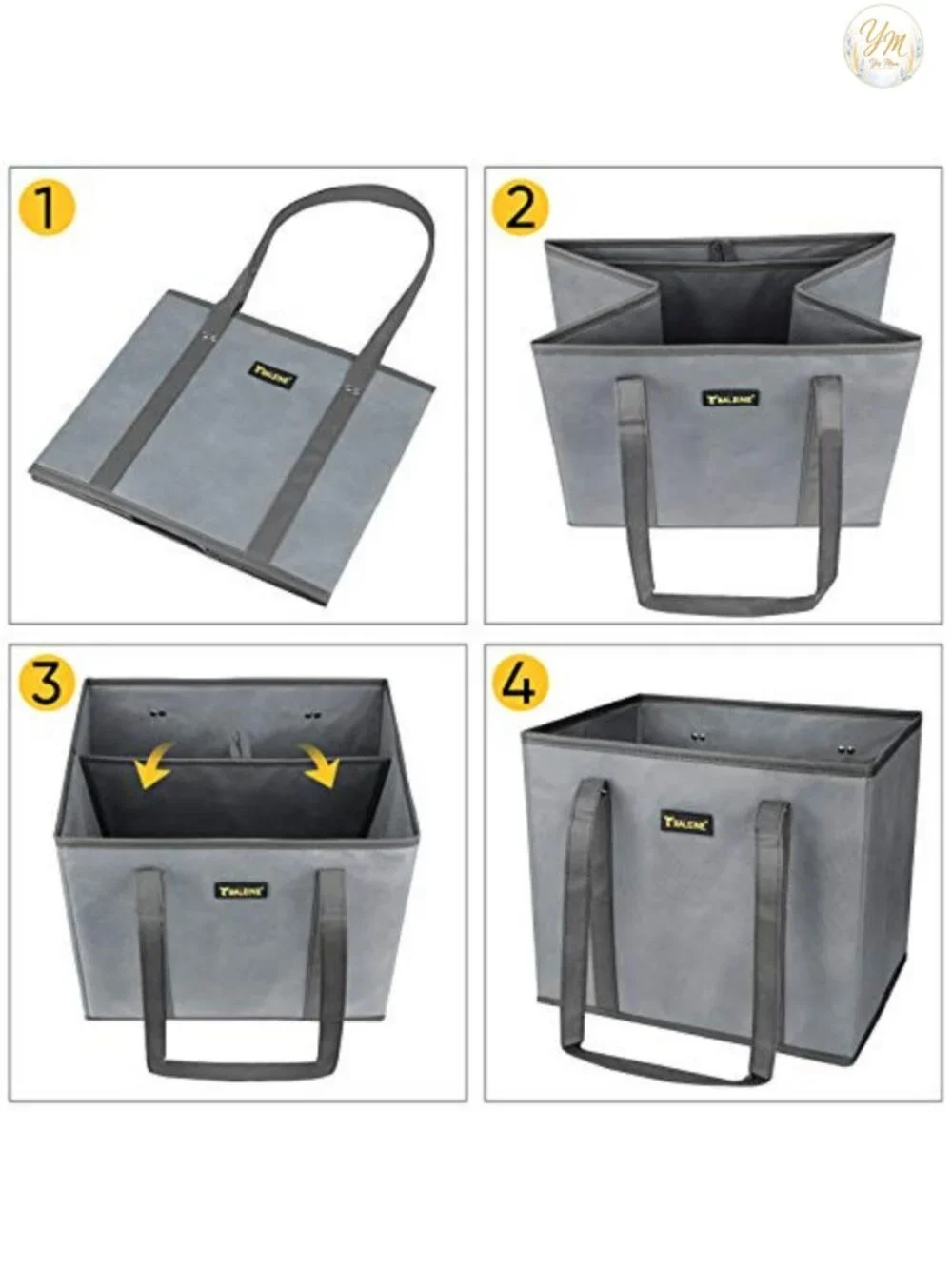 Set of 3 Heavy Duty Reusable Grocery Tote Bags with Long Handles
